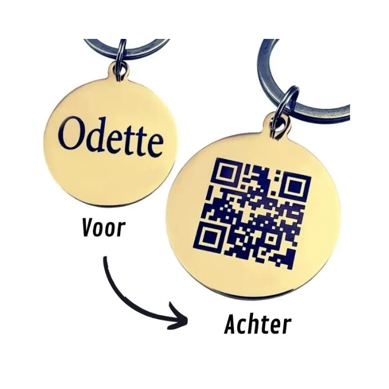 Dierenpenning QR code graveren Katten of honden - dieren penning met QR code met naam en adres goud
