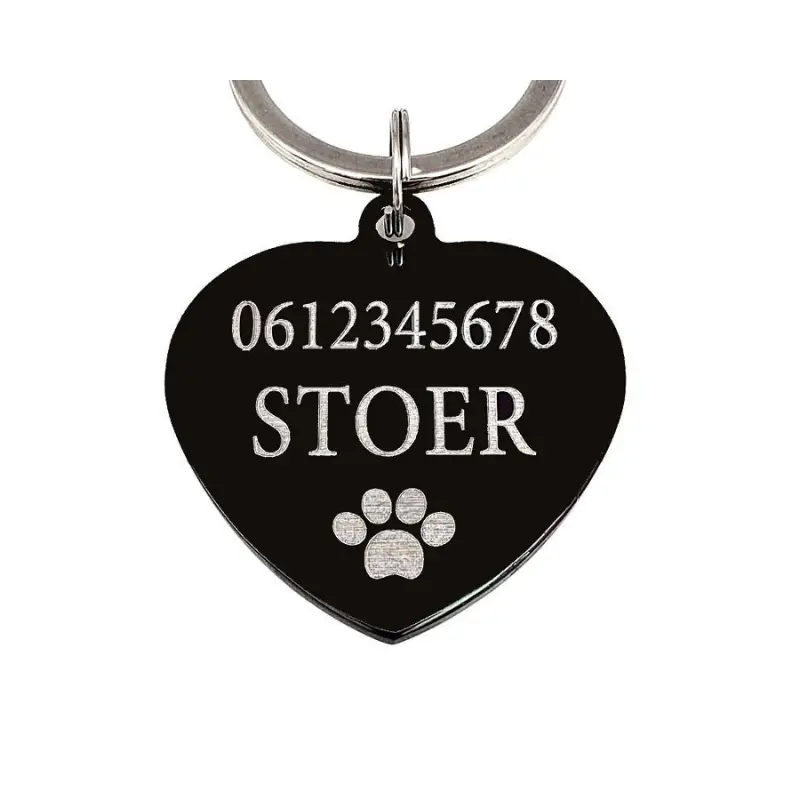 Penning hartje voor katten en honden Luxe Katten en honden penning graveren met de naam adres en telefoonnummer zwart