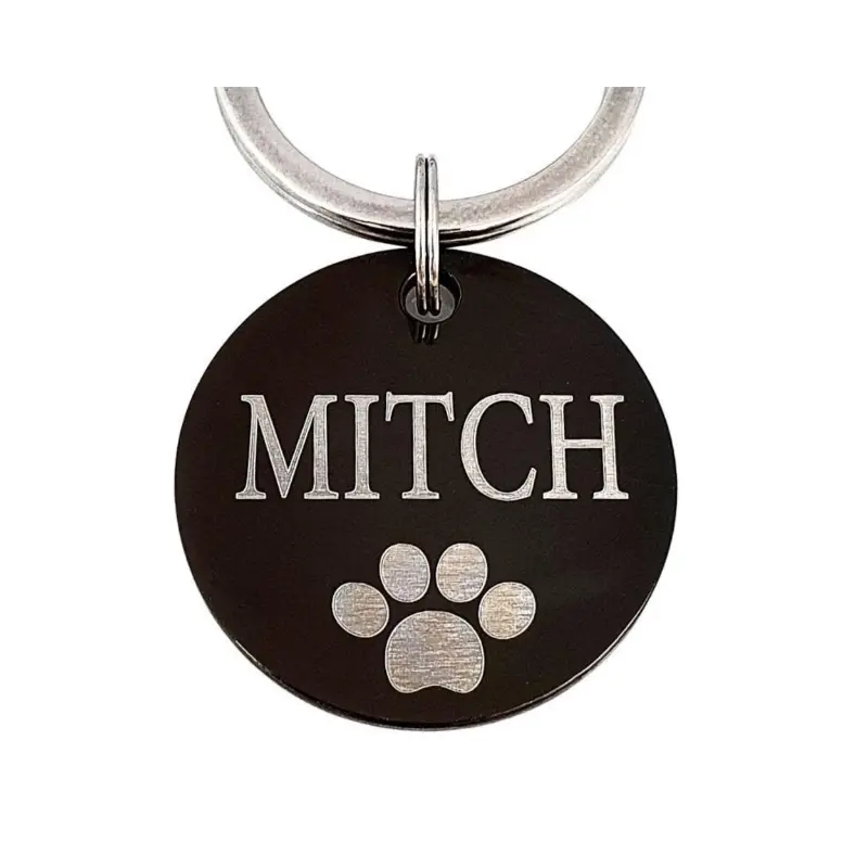 Penning hond of kat met adres aan 2 kanten laten graveren - Mooie katten of hondenpenning met naam zwart