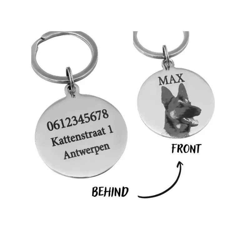 Dierenpenning met foto en naam graveren Gepersonaliseerde penning hond of kat penning met foto, naam huisdier en adres zilverkleurig