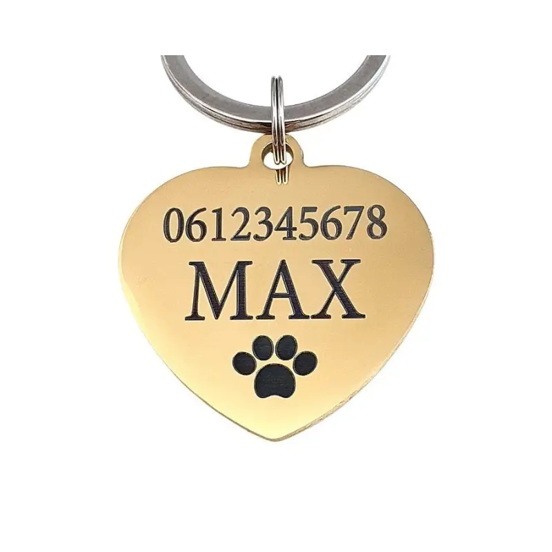 Luxe hondenpenning graveren Hart met naam Hondenpenning groot met adres online kopen Naamplaat voor hond met adres Penning met naam hond goud