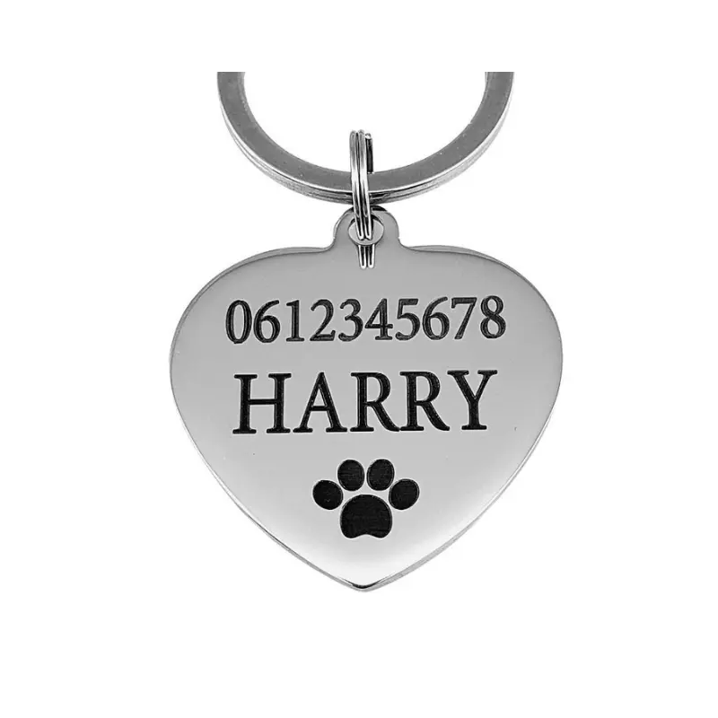 Luxe hondenpenning graveren Hart met naam Hondenpenning groot met adres online kopen Naamplaat voor hond met adres Penning met naam hond zilver