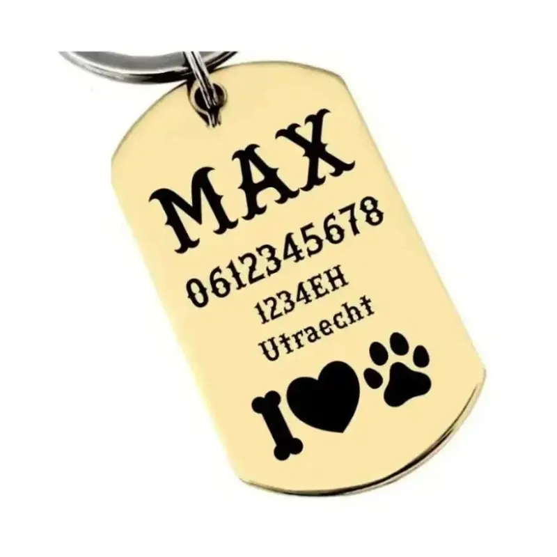 Hond ID Tag Titanium graveren Stoere Dog ID Tag graveren met naam adres telefoonnummerGratis bezorgen in NL en BE goud