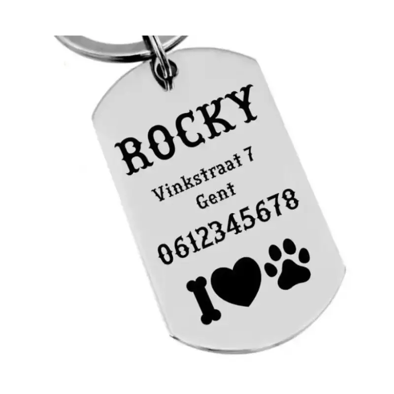 Hond ID Tag Titanium graveren Stoere Dog ID Tag graveren met naam adres telefoonnummerGratis bezorgen in NL en BE zilver